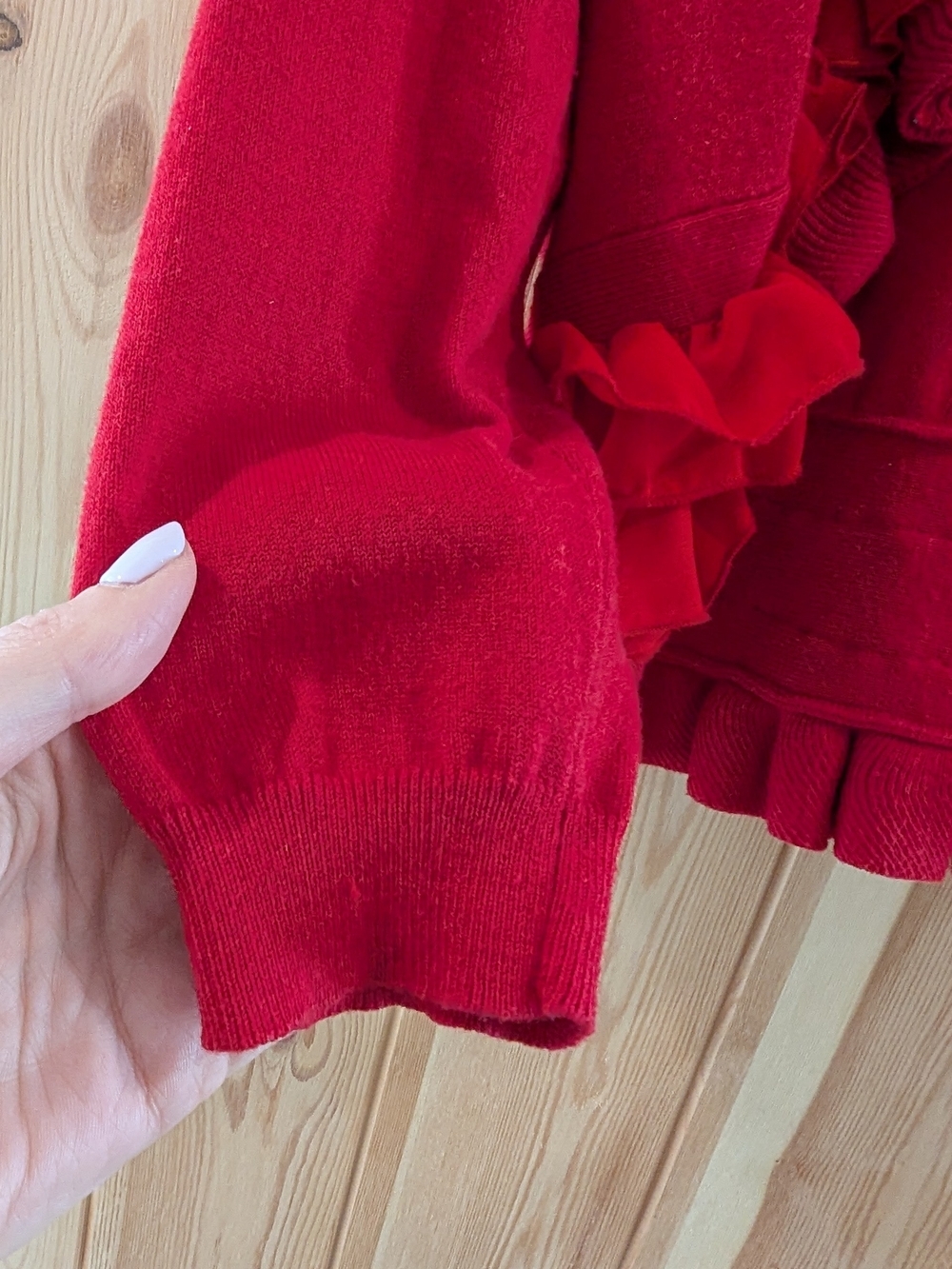 Barami Red Ruffle Cropped Cardigan Sweater - Picture 6 of 8